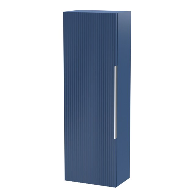 Balterley Contemporary Fluted Tall Wall Hung Bathroom Storage Unit with Single Soft Close Door Blue Satin Blue