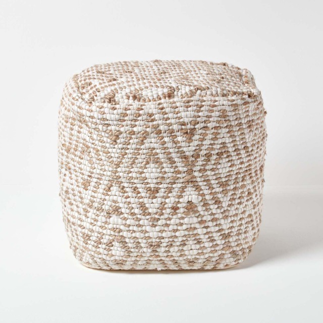 Homescapes Sierra Natural Diamond Pattern Jute Square Bean Filled Pouffe - 40 cm