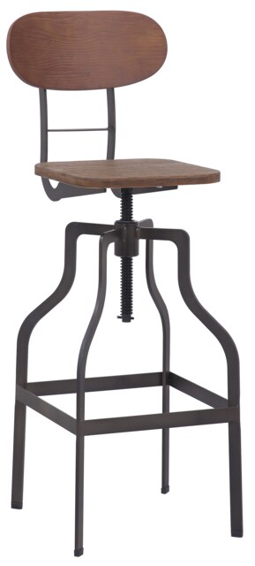 Bolzano Single Vintage Kitchen Bar Stool, Powder Coated Legs, Height Adjustable Screw Swivel, Breakfast Bar & Home Barstool, Brown