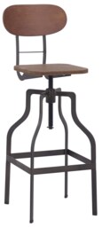 Bolzano Single Vintage Kitchen Bar Stool, Powder Coated Legs, Height Adjustable Screw Swivel, Breakfast Bar & Home Barstool, Brown