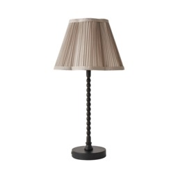 ValueLights Maeve Light Grey Pleated Faux Silk Scallop Shade Black Bobbin Table Lamp and Bulb