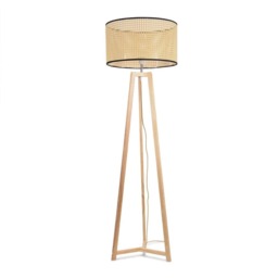 ValueLights Lottie Natural Wood Tripod Floor Lamp Natural Cane Shade and Bulb