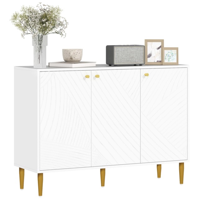 HOMCOM Sideboard, Modern Storage Cabinet with Carved Line Doors, Cupboard and Adjustable Shelves for Living Room, Dining Room, Hallway, White
