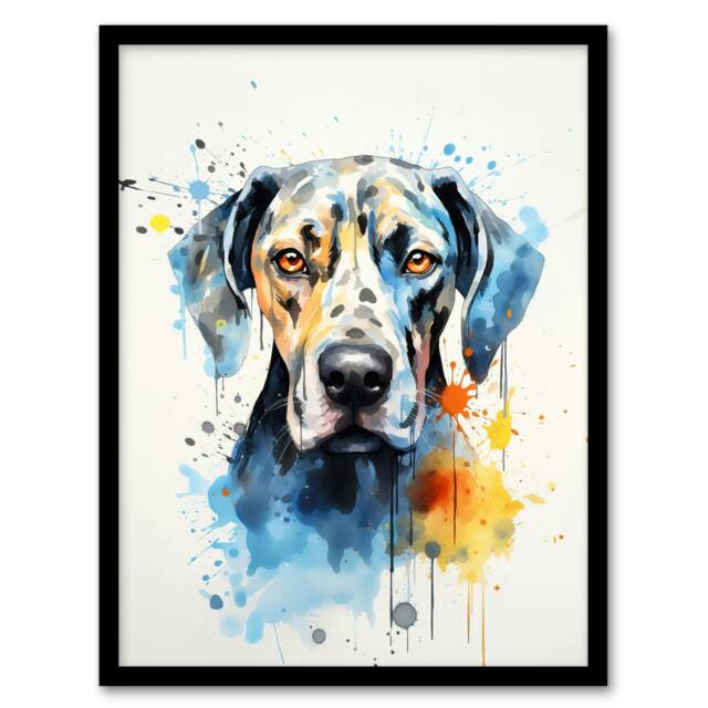 Great Dane Lovers Gift Watercolour Pet Home Decor Black Framed Wall Art Print A4