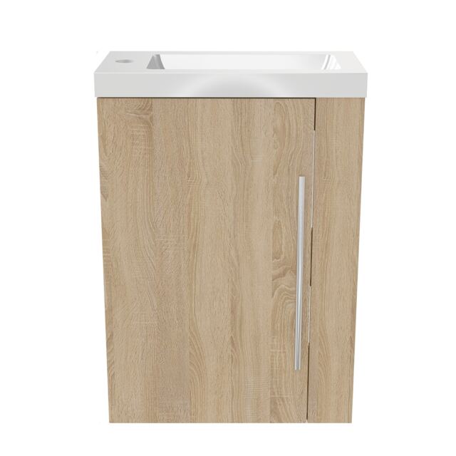 AICA 440mm Wall-Hung Matte Oak Bathroom Vanity Unit With Integrated Sink, 1 Door Soft-Close Standing Design Flat Packed