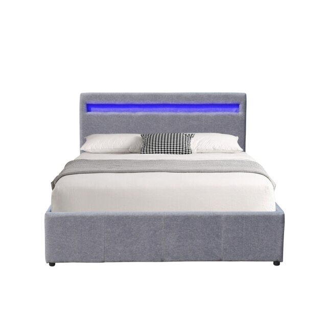 4ft Small Double Modern Gas Lift Ottoman Bed Frame with LED In Light Grey