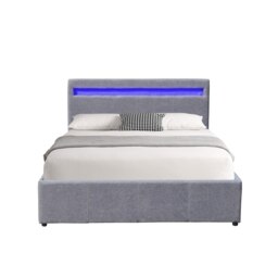 4ft Small Double Modern Gas Lift Ottoman Bed Frame with LED In Light Grey