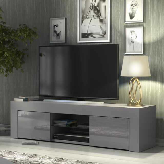 TV Unit TV Stand Cabinet Sideboard Grey High Gloss Storage 130cm