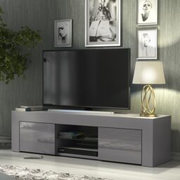 TV Unit TV Stand Cabinet Sideboard Grey High Gloss Storage 130cm