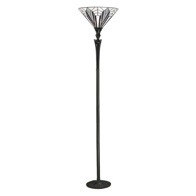 Astoria 1 Light Floor Lamp Uplighter Black, Tiffany Style Glass, E27