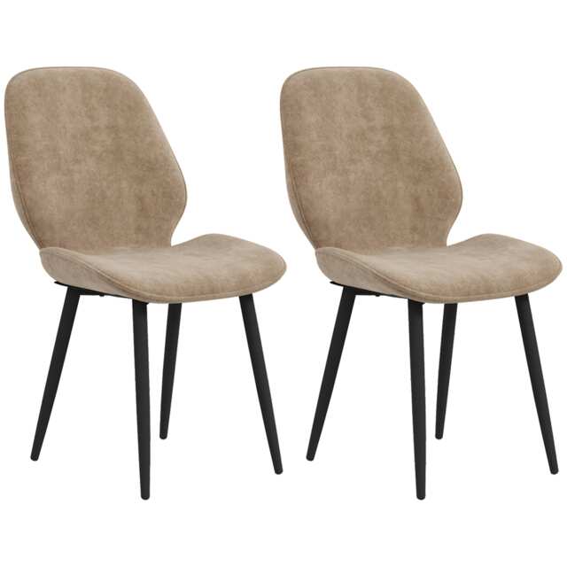 HOMCOM Dining Chairs Set of 2 Upholstered Kitchen Chairs w/ Metal Legs Brown Brown