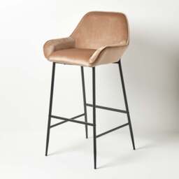 Homescapes Eton Velvet Bar Stool Champagne Gold H 103 cm x W 34 cm. Seat height 77cm