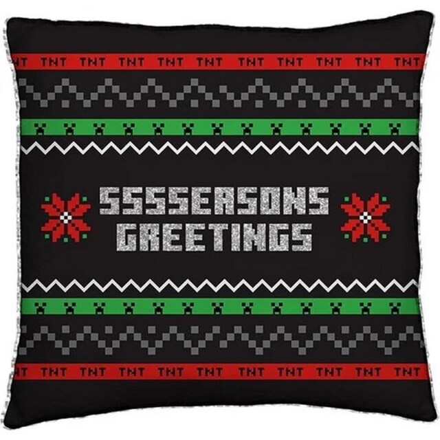 Minecraft Seasons Greetings Square Christmas Filled Cushion Black Black/Red/Green 40cm x 40cm 1