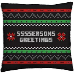 Minecraft Seasons Greetings Square Christmas Filled Cushion Black Black/Red/Green 40cm x 40cm 1