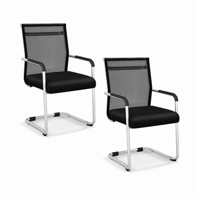 COSTWAY Set of 2 Stackable Office Reception Chairs Black