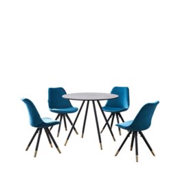 Sofia Dorchester LUX Dining Set – Sleek Grey Dining Table with Set of 4 Chairs, Modern Elegant Design for Stylish Dining Rooms Blue Blue