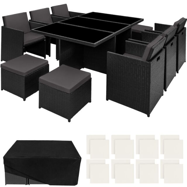 New York 6+4+1 Aluminum Rattan Seating Set with Protective Cover Black black 1