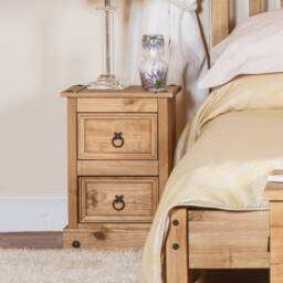 Corona Premium 2 Drawer Petite Bedside Cabinet - Shaker-Style Nightstand with Dovetail Drawers Brown Antique Waxed Pine One Size 1
