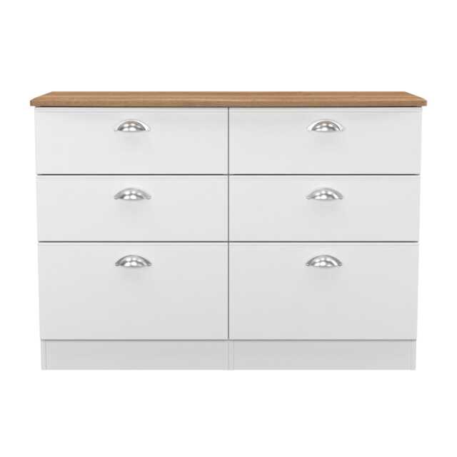 Albert 6 Drawer Wide Chest of Drawers in White Ash & Riviera Oak (Ready Assembled) White White Ash & Riviera Oak