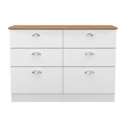 Albert 6 Drawer Wide Chest of Drawers in White Ash & Riviera Oak (Ready Assembled) White White Ash & Riviera Oak
