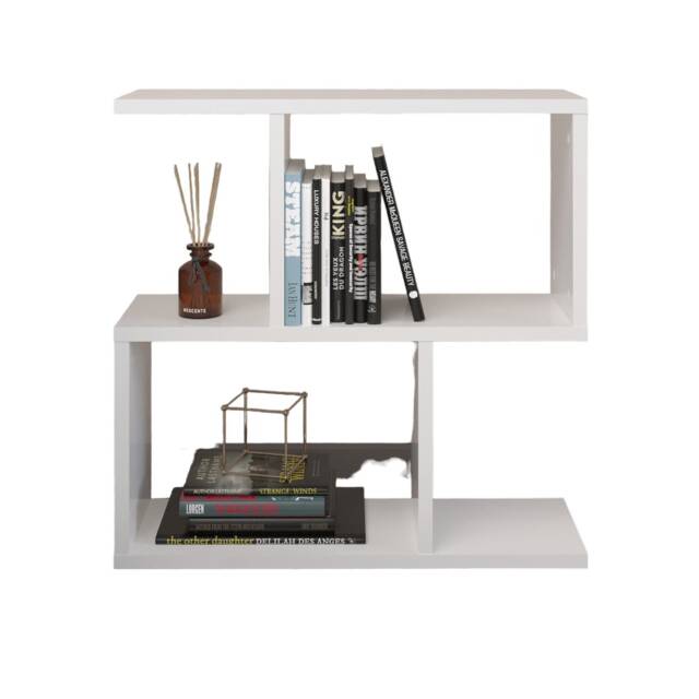 URBNLIVING 2 Tier Wooden Bookcase Side Unit With Modern Finish White White One Size 1