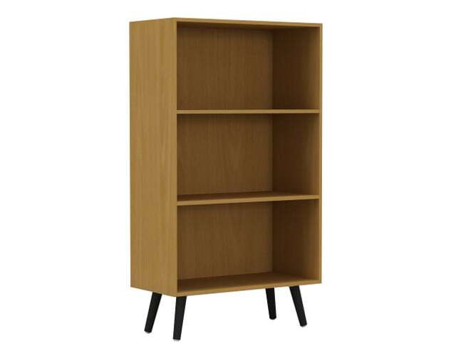 URBNLIVING 3 Tier Wide Bookcase With Scandinavian Style Legs Multi Beech Bookcase & Black Leg 1