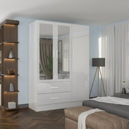 Sliding Wardrobes 4U High Gloss Wardrobe Range with Mirror & Gold Handles - Available in 2, 3 or 4 Door Sizes, White, Black or Grey Finish White White 116cm