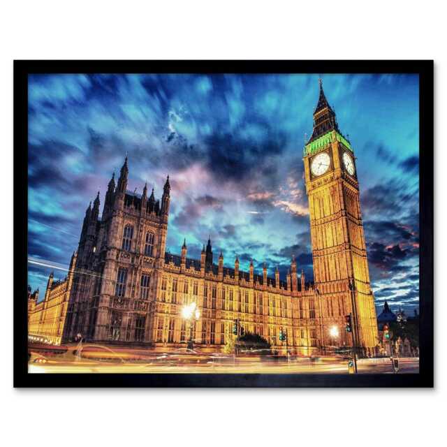 Landmark Westminster Palace Big Ben Time Lapse London UK Framed Wall Art Print