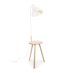 ValueLights Freja Wooden Tripod Floor Lamp White Taper Shade and Bulb