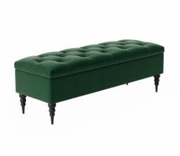 137cm Safar Ottoman bench with Storage and Turned Wooden Legs- Plush Velvet Shoes Bench - Forest Green Chesterfield Storage Bench