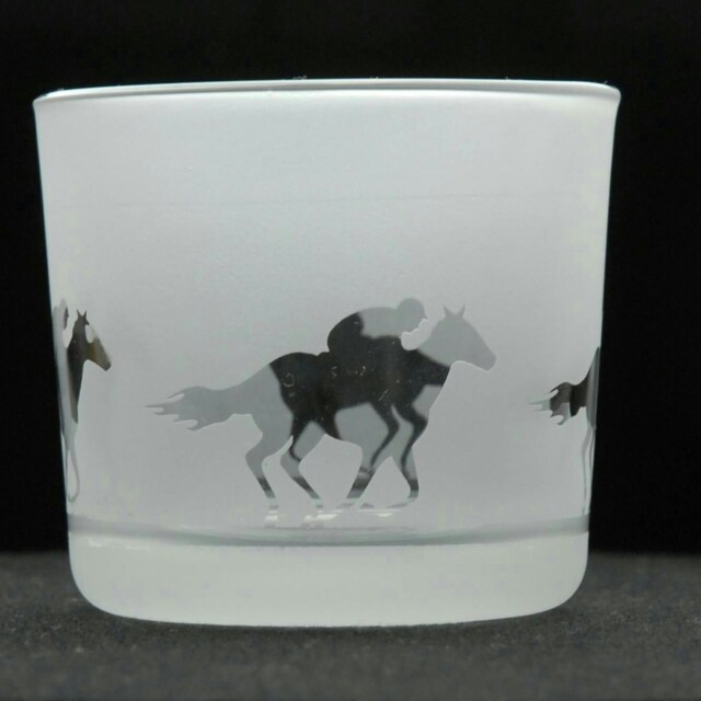 Animo Glass Engraved Votive Tealight Holder Racehorse