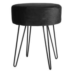 Harbour Housewares Velvet Footstool - Round Modern Dressing Table Footstool Vanity Seat Chairs - 40 x 35cm - Black/Black Black Black/Black Pack of 1 1