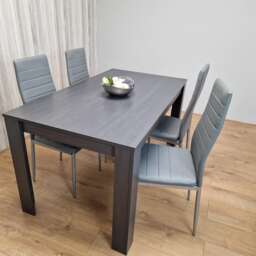 Dining Table and 4 Chairs Black Dark Grey Faux Leather Grey Chairs Wood Dining Set Furniture