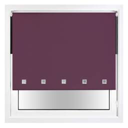 FURNISHED Blackout Roller Blinds with Chrome Square Eyelets and Metal Fittings Purple Aubergine (W) 210cm x (L) 165cm