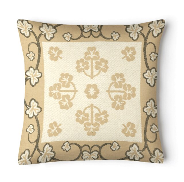Chenille Floral Woven Detail Cushion - 43cm x 43cm White Cream