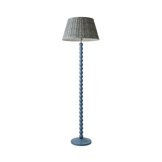 ValueLights Bobbins Blue Floor Lamp Floral Pleated Shade and Bulb Blue
