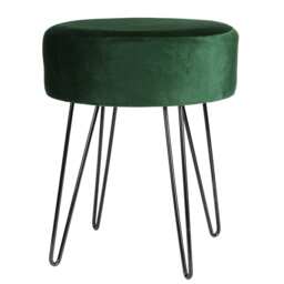 Harbour Housewares Velvet Footstool - Round Modern Dressing Table Footstool Vanity Seat Chairs - 40 x 35cm - Green/Black Green Green/Black Pack of 1 1