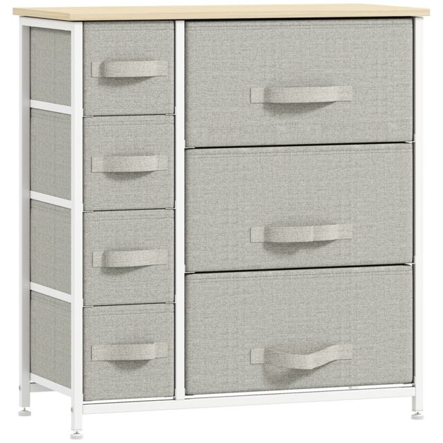 HOMCOM Chest of Drawers with 7 Drawers, Fabric Drawers with Large Storage Space, Drawers Dresser with Metal Frame, Adjustable Feet for Bedroom Living Room, Light Grey