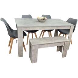 Stone Grey Effect Dining Table with Bench and 4 Grey Plastic Chairs Dining Room Furniture Set Grey One Size 6