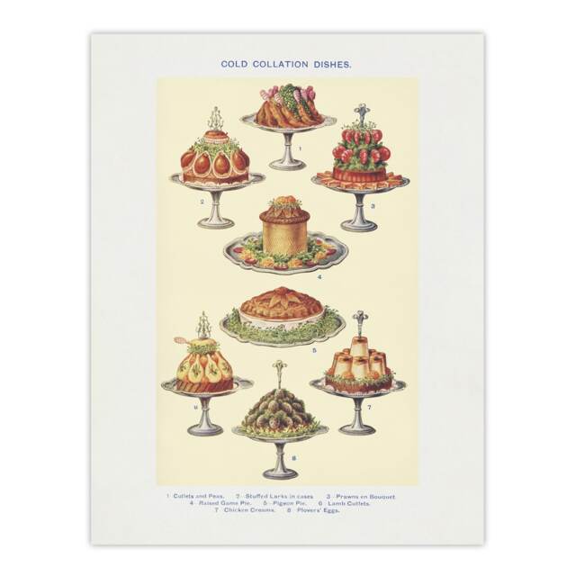 Cold Collation Dishes Kitchen Decor Mrs Beeton Huge Wall Art Print 18X24 In