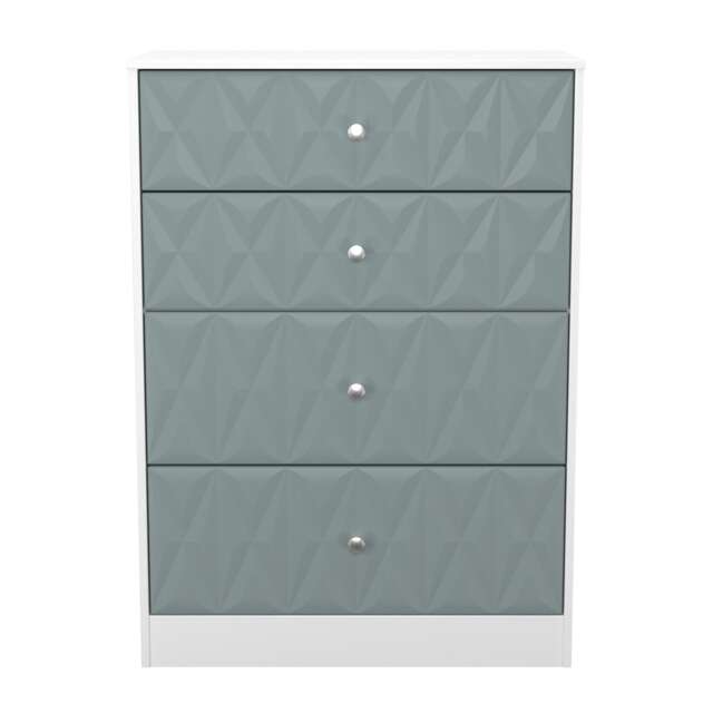 Memphis 4 Drawer Deep Chest of Drawers in Duck & White Matt (Ready Assembled) Blue Duck & White Matt