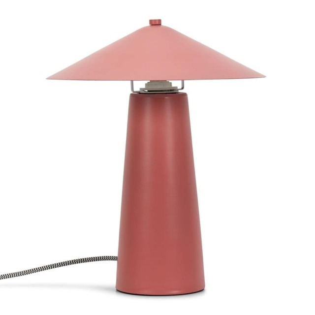 ValueLights Axel Coral Metal Bedside Table Lamp with Taper Shade & Bulb Pink