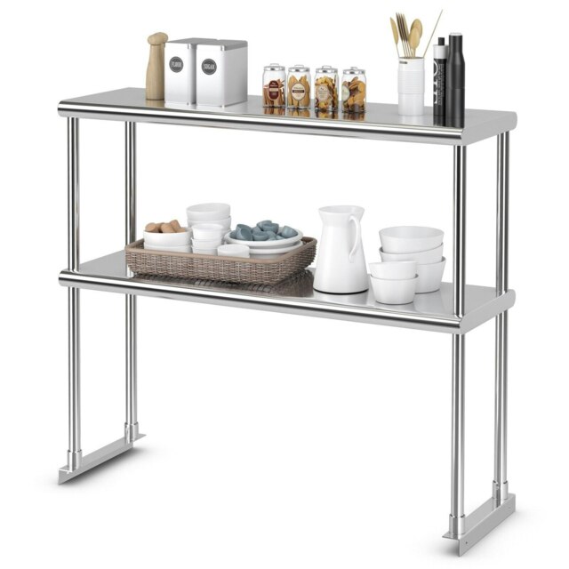 COSTWAY Prep Work Table 2 Tier Stainless Steel Overshelf