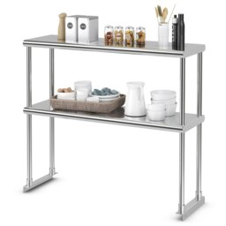 COSTWAY Prep Work Table 2 Tier Stainless Steel Overshelf