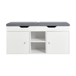 SoBuy Shoe Storage Bench with 2 Folding Padded Seats, Adjustable Shelf & Hidden Compartment, White, 39.4x13.4x18.5 inches, 25 kg - FSR96-W