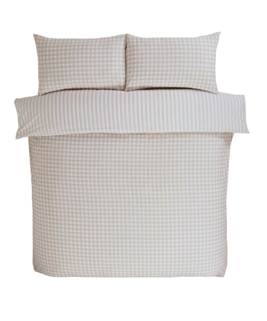 Gingham Polycotton Check Polycotton Duvet Cover Set With Pillowcase Brown Double 1