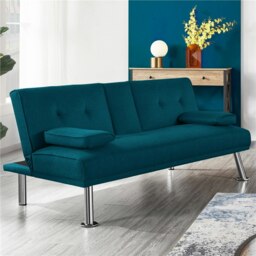 Yaheetech Fabric Upholstered Convertible Futon Sofa Bed for Small Spaces