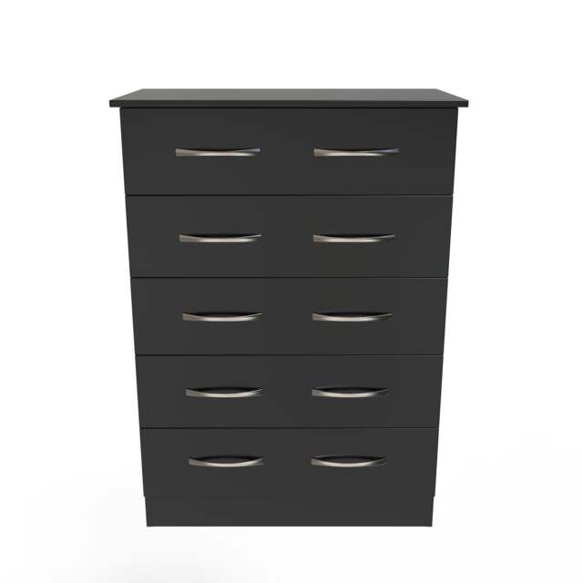 Hampshire 5 Drawer Chest of Drawers in Black Matt (Ready Assembled) Black Black Matt