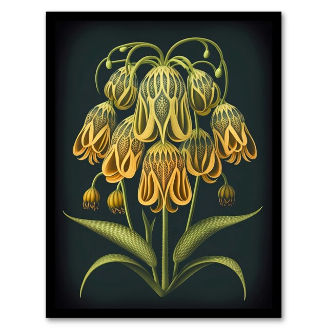 Ernst Haeckel Style Flower Concept Green Orange Black Framed Wall Art Print A4