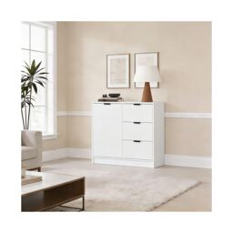 Phoenix Small 1 Door 3 Drawer Sideboard Cabinet Home Storage Cupboard White